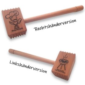Mobile Preview: Fleischklopfer mit Gravur Unser Meisterkoch und Grill Rechtsänderversion und Linkshänderversion